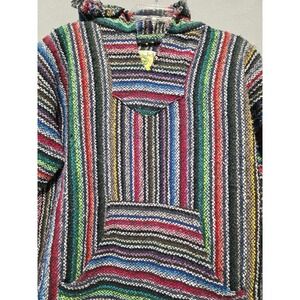 Iguana Jack Baja Large Hoodie Poncho Striped Pullover Hooded Sweatshirt Men's